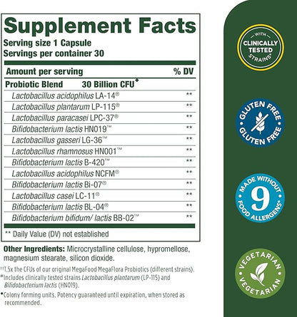 MegaFood Digestive Probiotic - 12 Strain Vegetarian Probiotics for Women & Men, 30 Billion CFUs, Support Gut Health, Probiotics for Digestive Health Help Relieve Occasional Gas & Bloating, 30 Capsules