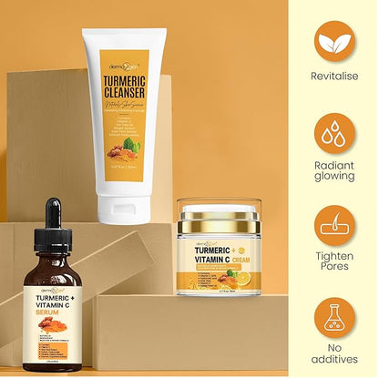Turmeric Complete Facial Care Kit - Organic Glowing Skin Anti-Aging, Rejuvenating, Boosting Collagen & Hydrating - Day & Night Brightening Skincare Gift Set