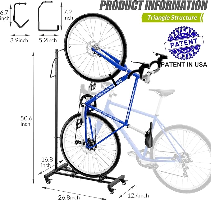 Vertical Bike Parking Stand - Adjustable Height for 29"Wheels, Space-Saving & Freestanding Bike Rack for MTB/Road Bikes,No-Drill Installation Indoor Bike Storage for Apartments & Garages