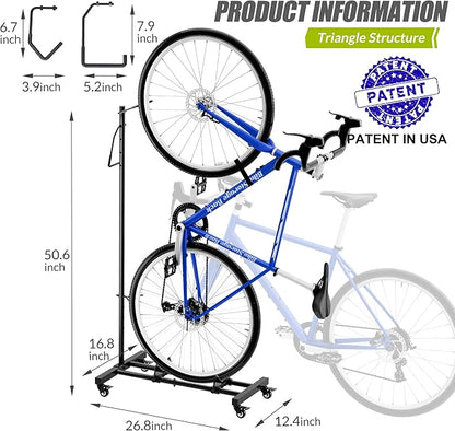 Vertical Bike Parking Stand - Adjustable Height for 29"Wheels, Space-Saving & Freestanding Bike Rack for MTB/Road Bikes,No-Drill Installation Indoor Bike Storage for Apartments & Garages