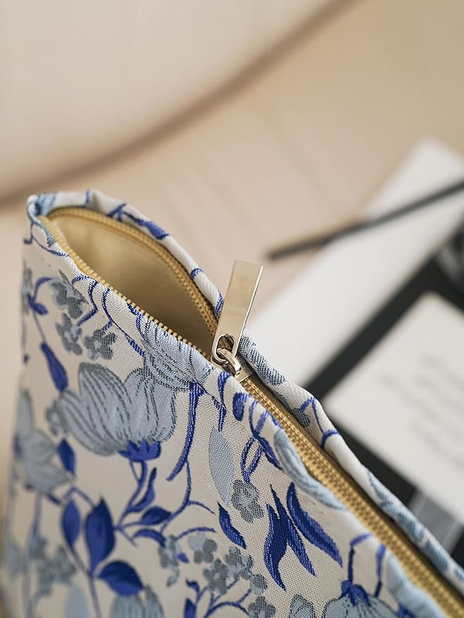 FlowerVineBlue Summer Swan | Large Aesthetic Floral Makeup Clutch | Period Kit | Hygiene & Skincare Bag