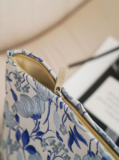 FlowerVineBlue Summer Swan | Large Aesthetic Floral Makeup Clutch | Period Kit | Hygiene & Skincare Bag