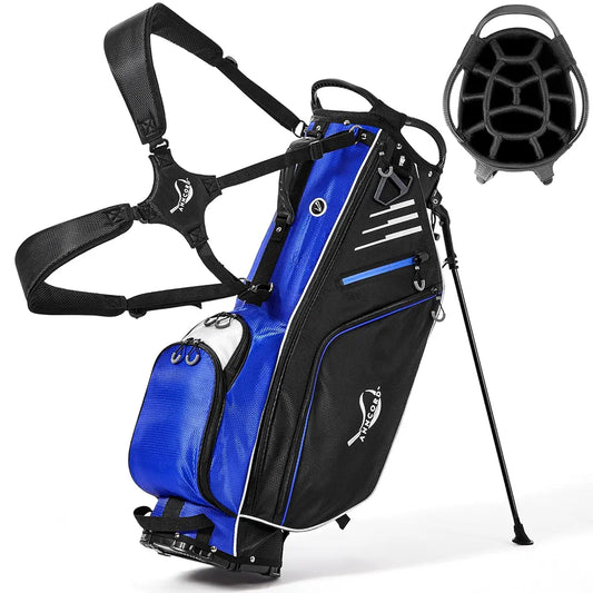 Golf Stand Bag 14 Way Top Dividers Full-Length with Stand, 8 Pockets, Cooler Pouch, Waterproof Golf Bag for Men, Dual Strap, Rain Hood