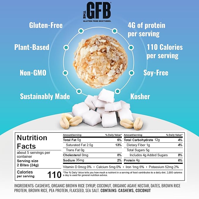 The Gluten Free Brothers Gluten Free Protein Bites Variety Pack – Non GMO, Soy Free, Vegan – Snack Size Plant Based Protein Energy Balls, 4 Oz (6 Count)