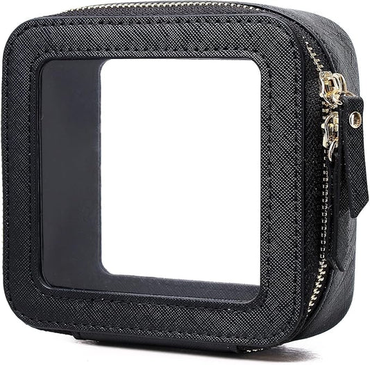 Small Makeup Bag Mini Clear Cosmetic Makeup Case & Toiletry Bag with Zipper Women's Purse Organizer & Car Essentials (Black, MINI-3)
