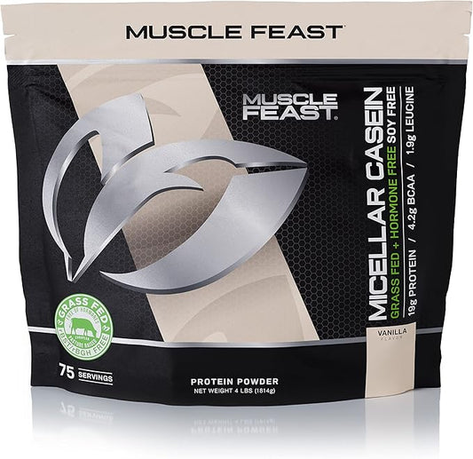 Muscle Feast Pasture Raised + Grass Fed Micellar Casein + RBST/rBGH Free, Vanilla, 4lb