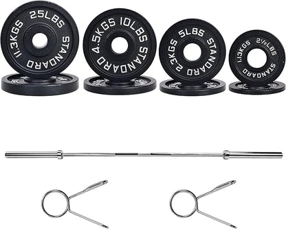 Signature Fitness Cast Iron Olympic 2-Inch Weight Plates Including 7FT Olympic Barbell, 130-Pound, 300-Pound or 325-Pound Set, Multiple Packages