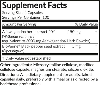Futurebiotics Ashwagandha Extra Strength Stress & Mood Support with BioPerine - Non GMO Formula, 200 Vegetarian Capsules