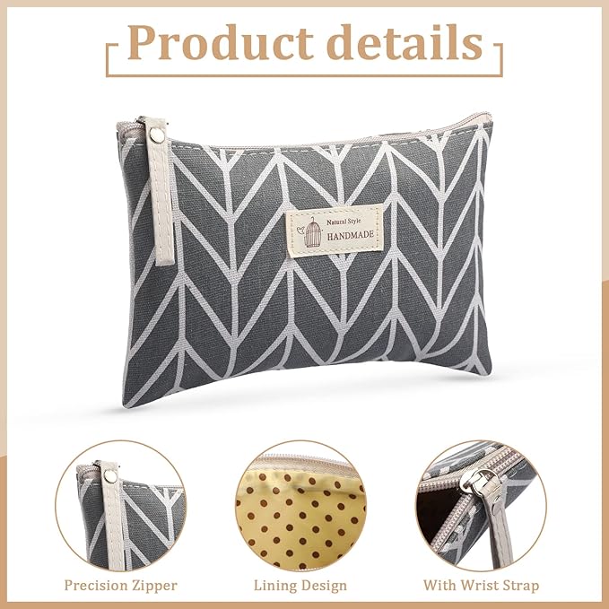4 Pieces Canvas Cosmetic Bags Set pouches for purse with Zipper Multi Functional Canvas Travel Pouch for Women Girls Vacation Travel Toiletry Bag, 4 Styles (Arrow, Plaid, Tree, Leave, Big)