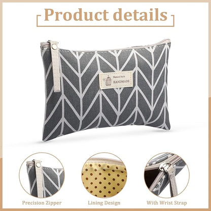 4 Pieces Canvas Cosmetic Bags Set pouches for purse with Zipper Multi Functional Canvas Travel Pouch for Women Girls Vacation Travel Toiletry Bag, 4 Styles (Arrow, Plaid, Tree, Leave, Big)