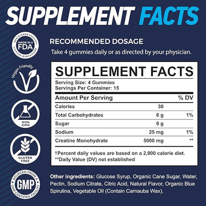 5000mg Creatine Monohydrate Gummies Formula for Men and Women Ultimate Muscle Builder, Energy Booster & Pre-Workout Supplement (2 Pack)