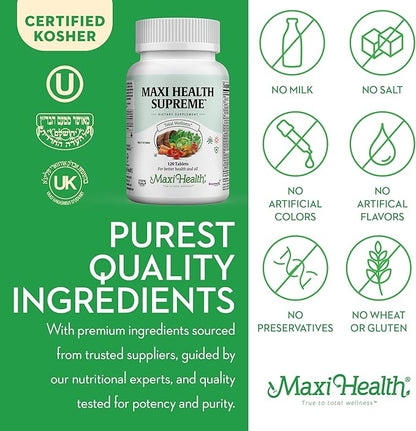Maxi Health Supreme - High Potency Multivitamin & Mineral Supplement - 120 Tablets - Kosher