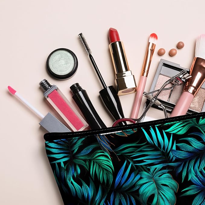 Palm Leaf Makeup Bags for Women - Hawaiian Cosmetic Bag for Vacation Large Capacity Toiletry Bags and 1Ps Mini Portable Pouch