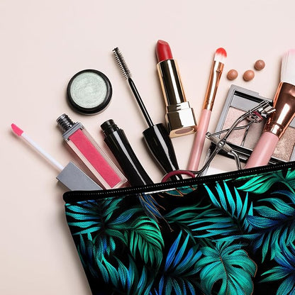 Palm Leaf Makeup Bags for Women - Hawaiian Cosmetic Bag for Vacation Large Capacity Toiletry Bags and 1Ps Mini Portable Pouch