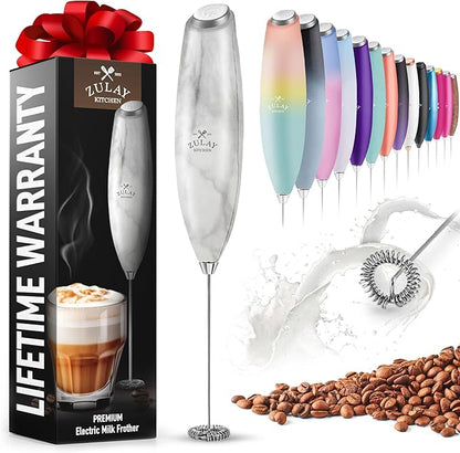Zulay Powerful Milk Frother for Coffee with Powerful Motor - Handheld Frother Electric Whisk, Milk Foamer, Mini Mixer & Coffee Blender Frother for Frappe, Latte, Matcha, No Stand - Marble