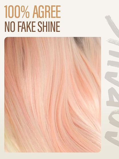GORGIUS Straight Glueless Wig with Bangs Ombre Peach Pink Layered Hair Ready-to-Go Synthetic Bang Wigs with Realistic Scalp 24 Inch