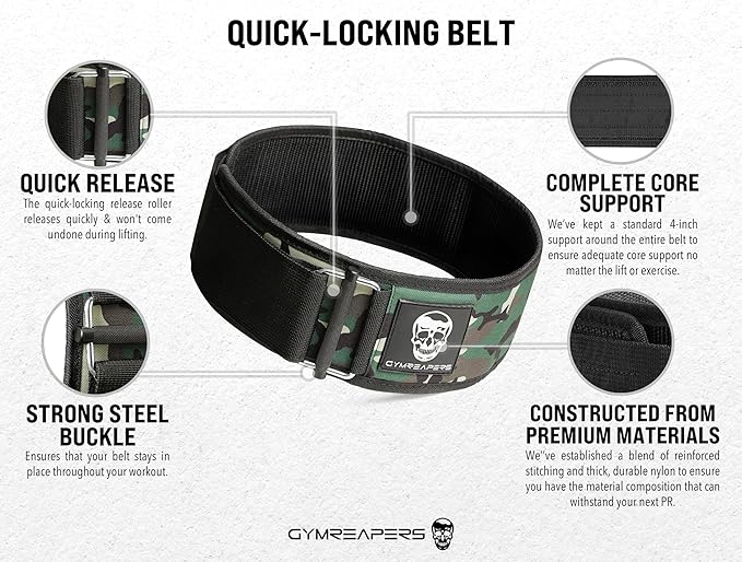 Gymreapers Quick Locking Weightlifting Belt for Bodybuilding 4 Inch