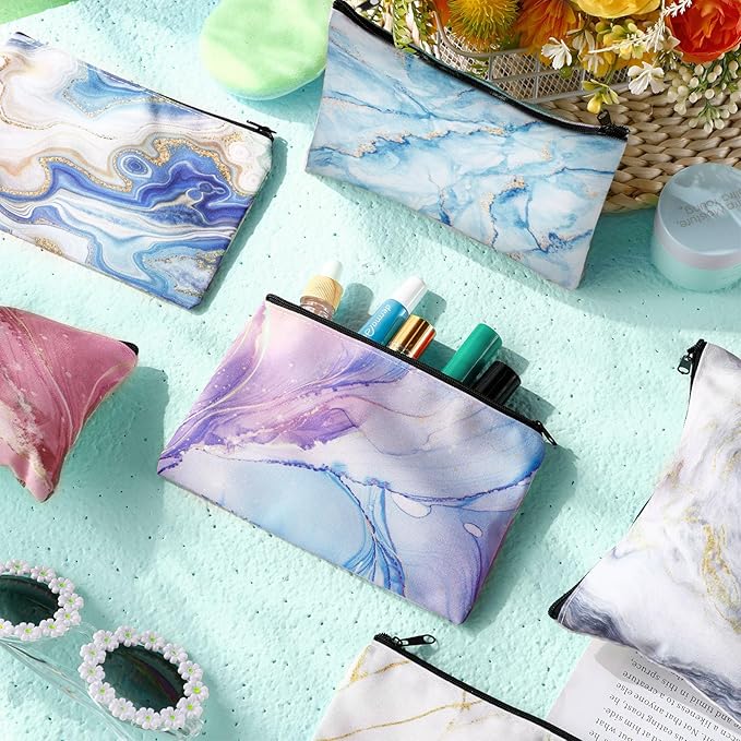 Reginary 20 Pieces Cosmetic Bag for Women, Roomy Makeup Bags with Zipper Toiletry Bag Pouch Travel Packing Accessory Organizer Gifts, 7 x 4.3 Inches (Marble)