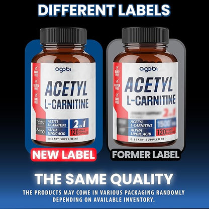 agobi Acetyl L-Carnitine & Alpha Lipoic Acid Complex 1500mg - Supplement for Brain Health, Memory, Focus & Mood Support - 120 Vegan Capsules for 2 Month Supply - Gluten-Free, Non-GMO