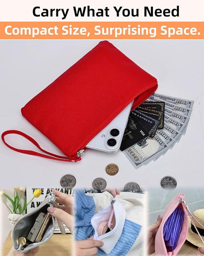Small Makeup Bag for Purse Mini Cosmetic Pouch Zipper Little Wristlet, Tiny Make Up Organizer Lipstick Feminine Product Car Change Coin Holder for Women Handbags, 8 x 5 Clutch Phone Wallet,1 Red