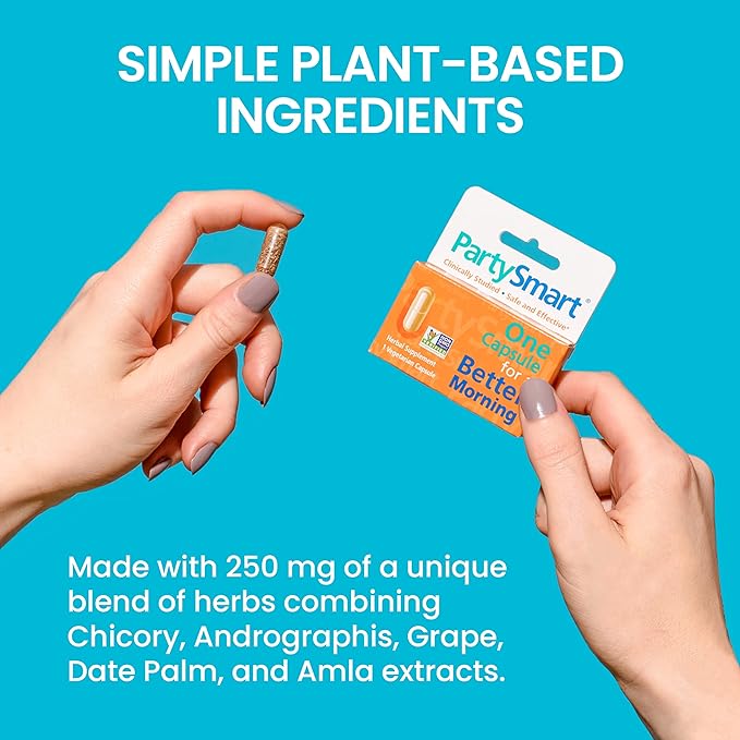 Himalaya PartySmart, One Capsule for a Better Morning After Drinking, Plant Based, Liver Support, Alcohol Breakdown, Clinically Studied, Non-GMO, Herbal Supplement, 10 Capsules