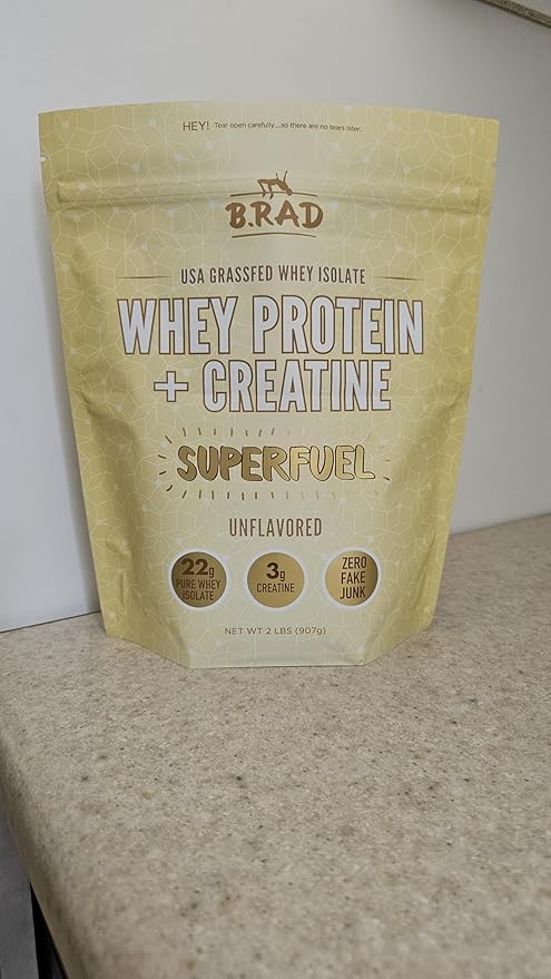 B.rad Grass Fed Whey Protein Isolate Powder with Creatine | Ultra-Pure, All-Natural Clean Ingredients | Superfuel with Whey and Creatine | 100% USA Sourced | Unflavored