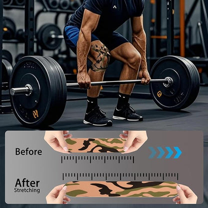 Precut Kinesiology Tape for Knees,12 Pcs – Elastic Knee Support & Stability, Pain Relief – Waterproof, Breathable, Hypoallergenic Athletic Tape (Camouflage)
