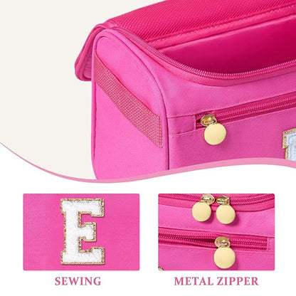 COSHAYSOO Practical Birthday Gifts for Woman Friend Sister Bestie 16 17 18 19 20 21 25 30 Year old, Initial Hanging Toiletry Bag Waterproof for Women Travel Skin Care Toiletries Hot Pink Letter E