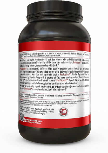 Driven Pro Fusion 7 Meal Replacement Powder - Men & Women, 3 lbs - 24g Protein Per Serving, Digestive Enzymes & MCT Oil - Gluten-Free - On-The-Go Energy & Supports Muscle Mass - Strawberry Milkshake