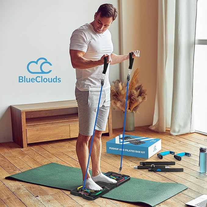 BlueClouds Push Up Board and Pilates Bar Kit