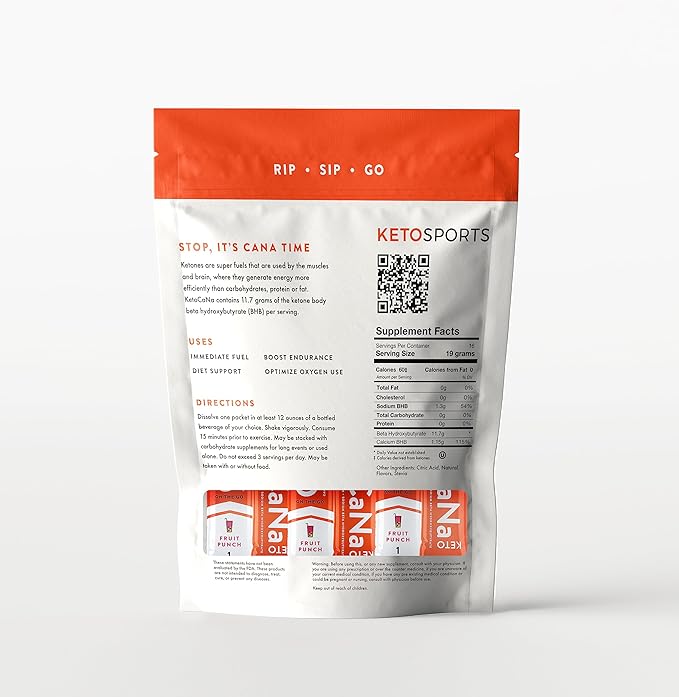New KetoCaNa GO (Fruit Punch) Single Serve Dietary Ketone Supplement for Physical and Mental Performance, Keto and Paleo-Friendly, Naturally Sweetened and Flavored 16 Stick Packs