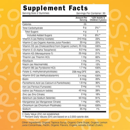 LIVEGOOD™ Organic Childrens Multivitamin Gummies, Chewable Daily Supplement with Vitamin C & Zinc for Kids, Citrus Flavor, 60 Gummies