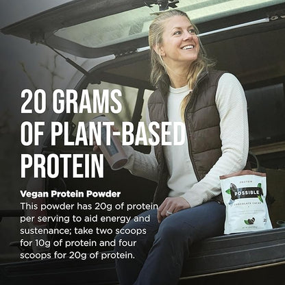 Possible Protein Powder Chocolate Cacao - 20g of Vegan, Plant-Based Protein Mix - Non-GMO, Non-Dairy, Gluten-Free - 3.5g of BCAAs - 9 Essential Amino Acids - 15-Day Supply - 1 Bag, 15 Servings