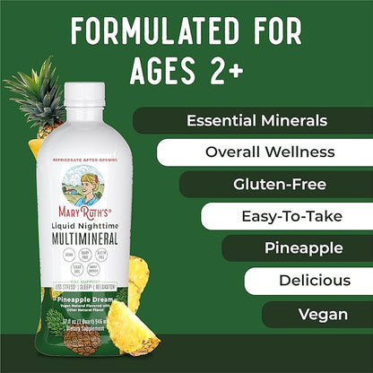 MaryRuth Organics Liquid Nighttime Multimineral Sleep Supplement | Sugar Free | Calm Magnesium Citrate | NO Melatonin | Calcium Magnesium Zinc | Pineapple Dream| Vegan | Gluten Free | 32 Servings
