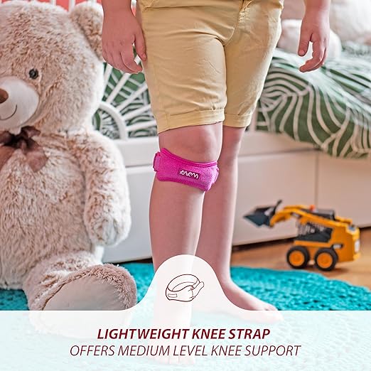 KARM Kids Knee Brace Strap - Osgood Schlatter Knee Brace Youth for Kids, Child - Patellar Tendon Support Patella Band for Pain, Sports, Basketball with 3 Length Adjustable Straps (Single, Pink)