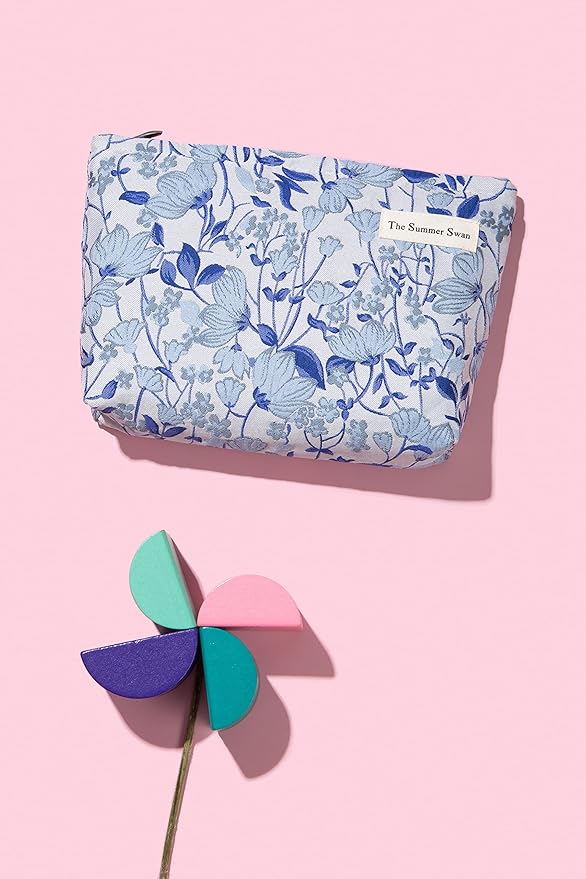FlowerVineBlue Summer Swan | Large Aesthetic Floral Makeup Clutch | Period Kit | Hygiene & Skincare Bag