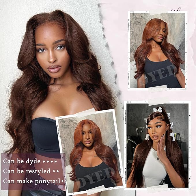 26inch Brown Glueless Wigs Human Hair Wear And Go Brown Wig Human Hair Pre Plucked Pre Cut 200% Density 7x5 HD Closure Chocolate Brown Lace Front Wig #4 Colored Body Wave Wig