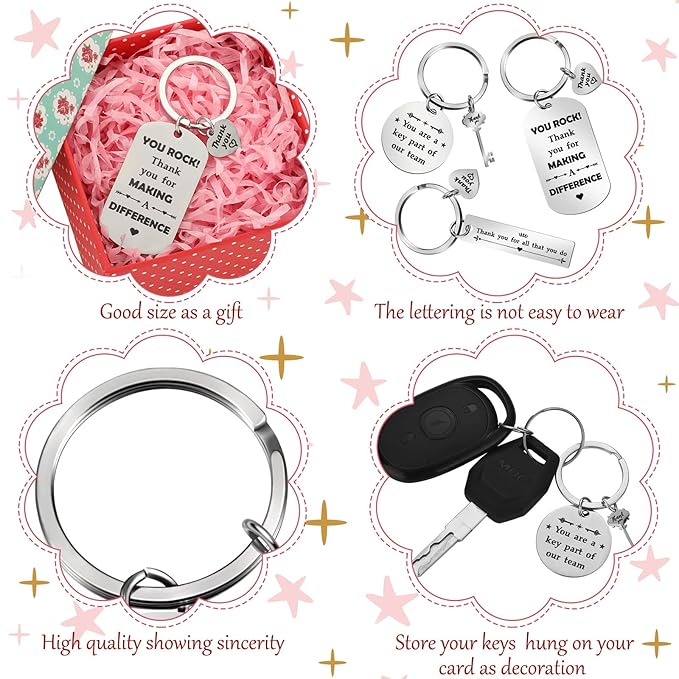 Bucherry 12 Pcs Thank You Gifts 6 Pcs Appreciation Keychain and 6 Appreciation Gift Makeup Bag Travel Cosmetic Pouch Teacher Nurse Coworkers Volunteer Employee
