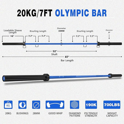 7ft Olympic Barbell for Strength Training and Olympic Weightlifting 500 700 700 1000LBS 1000LBS Capacity 2 Inch