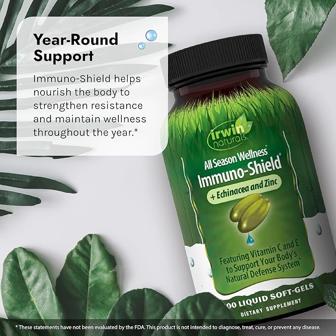Irwin Naturals Immuno-Shield - 100 Liquid Softgels, Pack of 2 - All Season Wellness for Body's Natural Defense System - 32 Total Servings