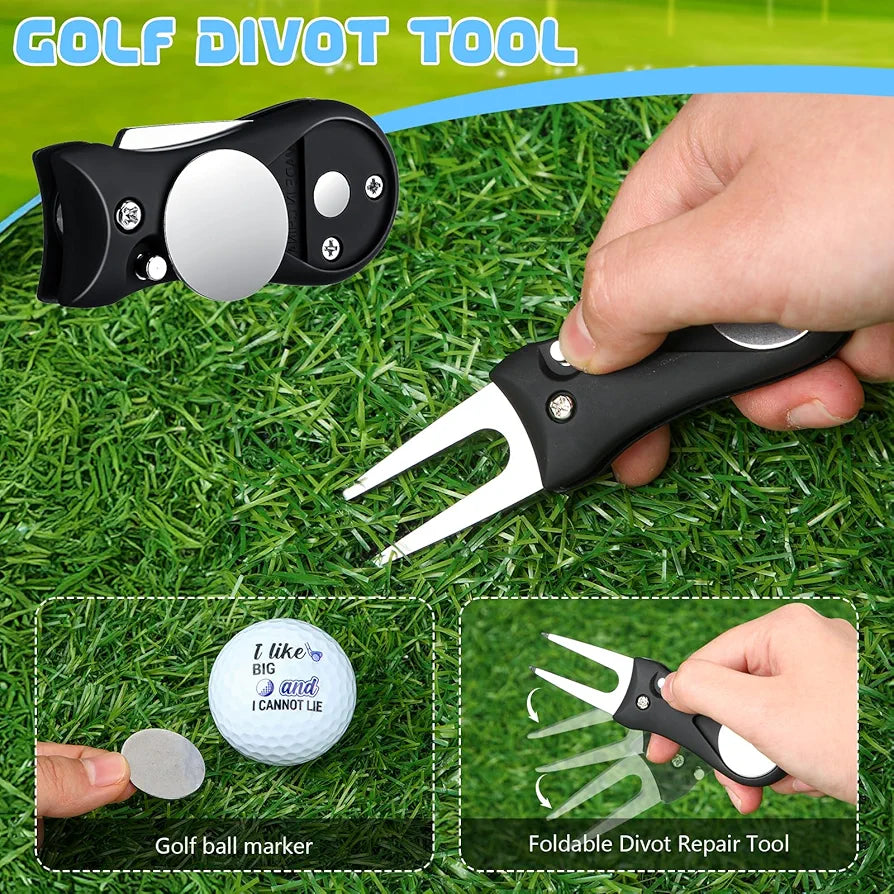 9 Pcs Golf Accessories Kit Golf Club Cleaning Kit Include Microfiber Towel, Cleaner Brush, Ball and Tee Holder, Divot Repair Tool, Ball Bag with Hook for Men Women Gifts