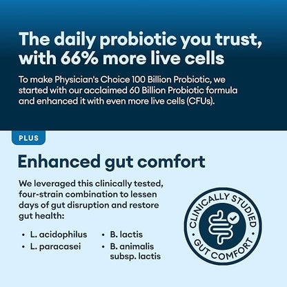 Physician's CHOICE 100 Billion Advanced Probiotic - 16 Strains + Organic Prebiotics - Digestive & Gut Health - Supports Occasional Constipation, Diarrhea, Gas & Bloating - Probiotics for Women & Men