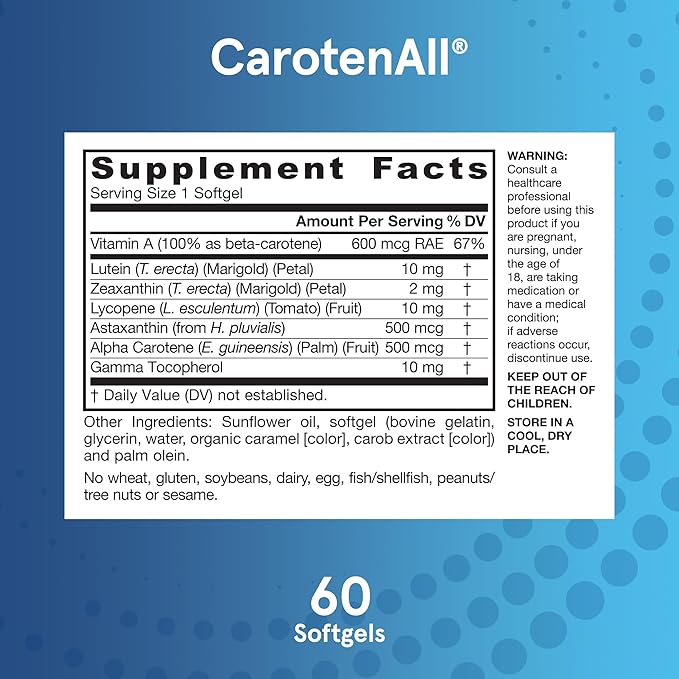 Jarrow Formulas CarotenAll, Dietary Supplement, Antioxidant Support for Vision and Cardiovascular Health, 60 Softgels, Up to a 60 Day Supply