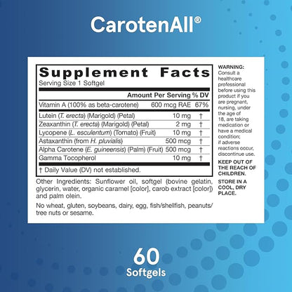 Jarrow Formulas CarotenAll, Dietary Supplement, Antioxidant Support for Vision and Cardiovascular Health, 60 Softgels, Up to a 60 Day Supply