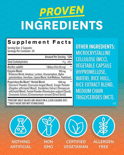 Zenwise Health NO Bloat Probiotics for Women and Men Digestive Health with Ginger, Dandelion, and Lactase, Digestive Enzymes for Gas and Bloating Relief - Vegan Water Retention Pills - 48 CT