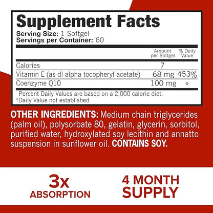 Qunol CoQ10 100mg Softgels, Ultra CoQ10 100mg, 3x Better Absorption, Antioxidant for Heart Health & Energy Production, Coenzyme Q10 Vitamins and Supplements, 4 Month Supply, 60 Count (Pack of 2)