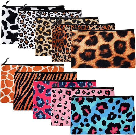 Reginary 20 Pieces Cosmetic Bag for Women, Roomy Makeup Bags with Zipper Toiletry Bag Pouch Travel Packing Accessory Organizer Gifts, 7 x 4.3 Inches(Leopard)