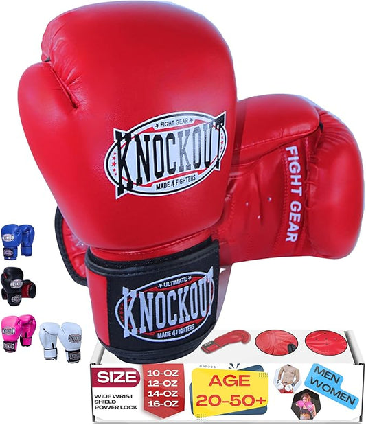 Knockout Gel Boxing Gloves for Men Women - Pro Training Sparring, Maya Hide Leather Muay Thai MMA Kickboxing, Adults-Kids Heavy Bag Workout Gloves for Boxing -Ultra-Wide Wrist Support 10 oz - 16 oz