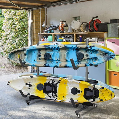 Bonnlo Kayak Stand Freestanding Storage Rack for Kayak Canoe Boat Paddle Board SUP Surfboard for Indoor Outdoor Garage, Shed, Dock with Lockable Wheels Wide Adjustable
