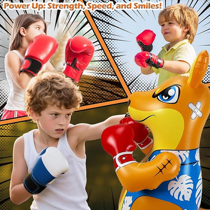 Kids Punching Bag 3-8 with Air Pump, Toddler Punching Bags for Kids, Inflatable Dinosaur Toy with Bounce- Back Action, Safe Gifts for Boys & Girls Age 3-5 Add Tossing Game